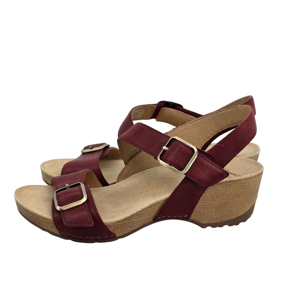 Dansko Cayenne Trinity Leather Sandals Wine Red Wedge Buckle 1716631600 Size 39